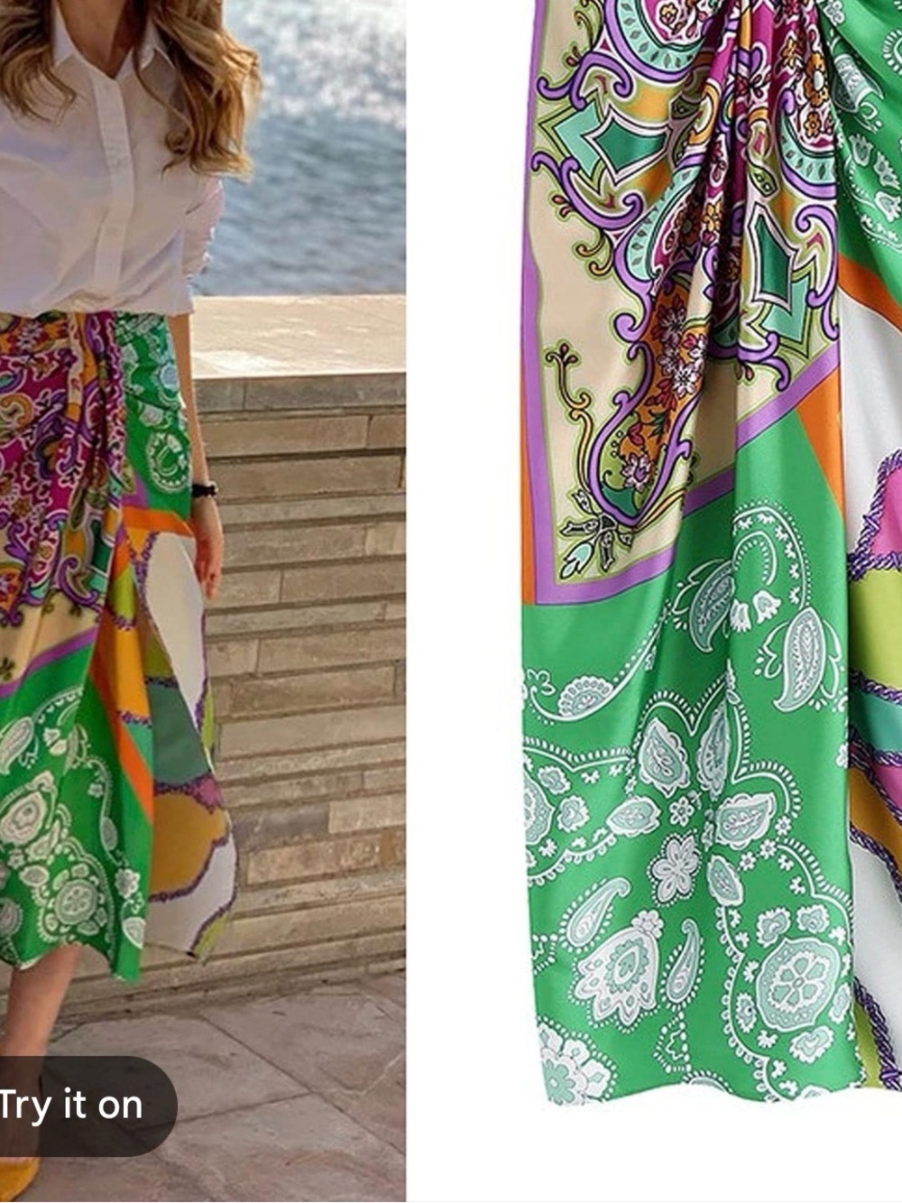 Zara Green Multi-Print Swim Sarong with Purple and Yellow Accents size M